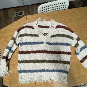 MOD on Trend White striped ripped sweater